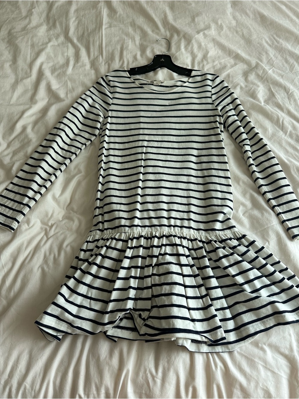 Striped Black & White Long-Sleeve Dress with Ruffles
